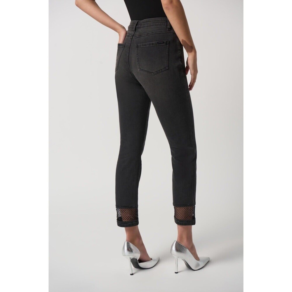 Joseph Ribkoff Women 22 Charcoal Grey Embellished FishNet Cuff Classic Slim Jean - Picture 4 of 15